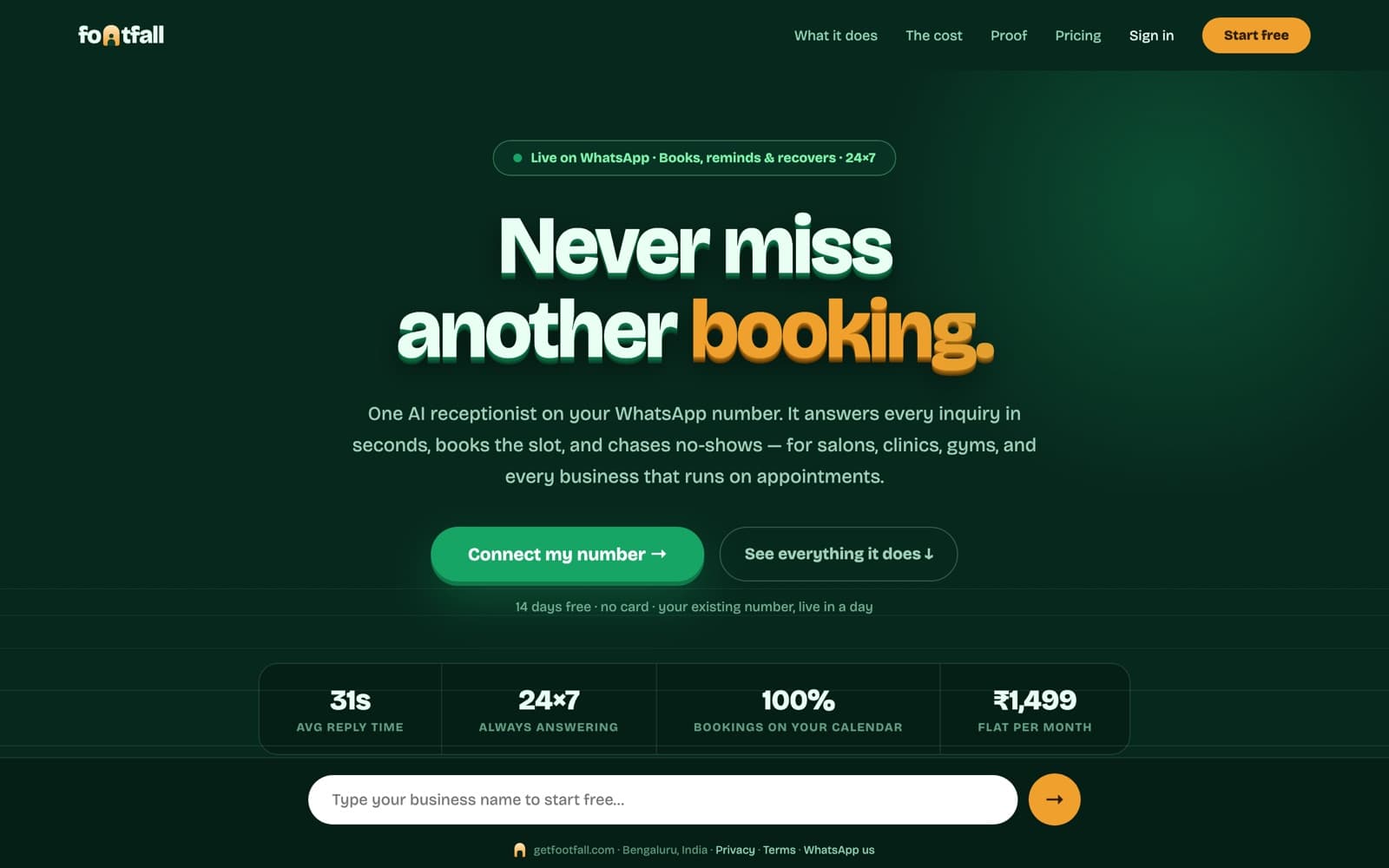 Footfall home page: Never miss another booking